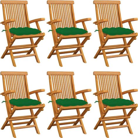 vidaXL Sillas plegables con cojines verdes, 6 unidades, madera maciza de teca. (1/5)