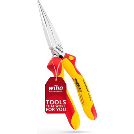 Wiha Flachrundzange Professional electric mit Schneide gerade Form 200 mm Zange für Elektriker, VDE geprüft, stückgeprüft, stabil und robust (26727) (1/5)