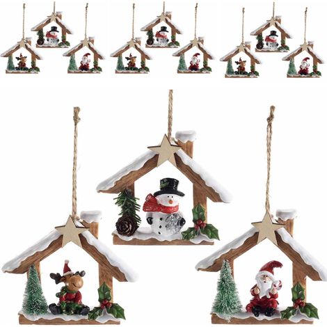 Decorazioni Natalizie da Appendere a Forma di Capanna Addobbi per Albero, Casa e Vetrine Set da 9 Pezzi Altezza 9 Cm (1/3)