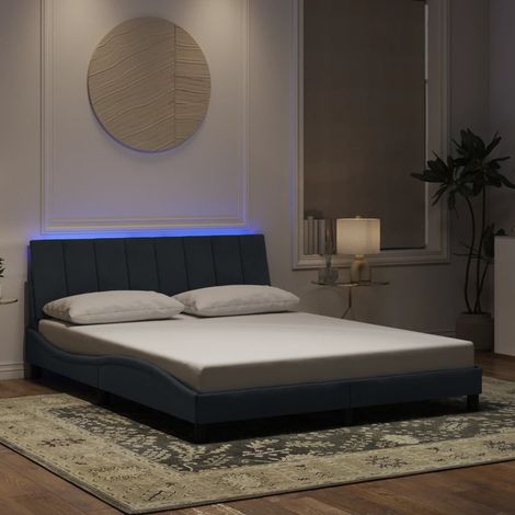 Bettgestell mit LED-Leuchten Dunkelgrau 160x200 cm Samt vidaXL939393 (1/5)