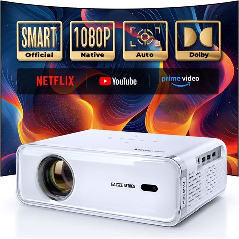 Netflix intégré Aurzen Eazze D1 4K Mini Vidéoprojecteur Intelligent 5G WiFi Bluetooth, Auto Focus/Keystone, Audio Dolby, Blanc (1/5)