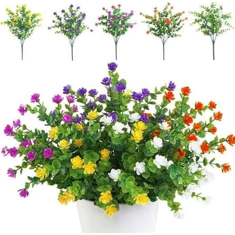 Lot de 5 Bouquets de Fleurs Artificielles,Plantes de Verdure Résistantes aux UV pour Balcon,Jardin,Bureau,Mariage,Fête Décor (1/4)
