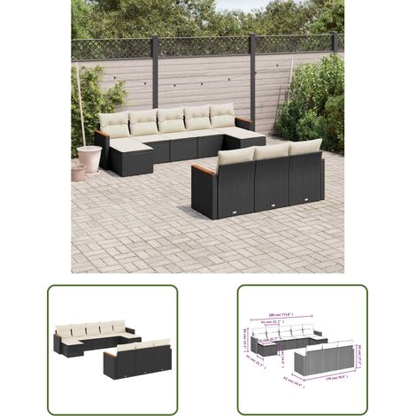 The Living Store Salon de jardin 10 pcs avec coussins noir résine tressée - Salon De Jardin - Meuble De Jardin - Ensemble Salon Extérieur - Canapé Jardin - Résine Tressée (1/3)