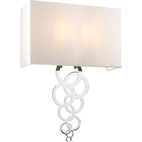 Lampada da parete grande a 2 luci Rosa, cromo lucido, paralume in finta seta avorio (1/2)