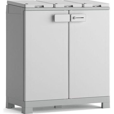 Armadio Pattumiera Differenziata 2 Ante 94x45x87 cm Keter Recyclo Basic Grigio e Bianco
