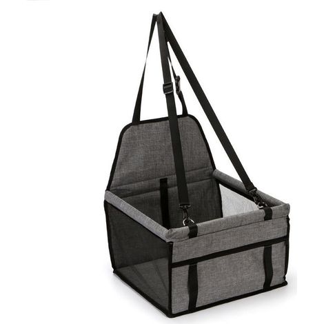 Sac de Transport Chien et Chat avec Rehausseur, Ceinture de Siège de Voiture de Sac de Voiture d'animal Familier Respirant pour l'animal Chat de Chien Gray 40×35×25cm (1/3)