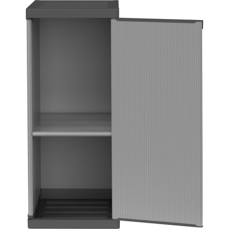 Armoire en résine de PVC et PP, 1 Porte, 1 étagère, Facile à Monter, système modulaire, résistant, adaptée aux environnements intérieurs et extérieurs, 34 L x 40 P x 85 cm, Noir (1/5)