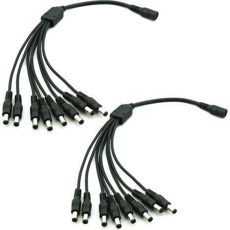 Paquet de 2 - Câble d'alimentation de diviseur d'alimentation CC 1 à 8 voies, fiche 5.5mm x 2.1mm pour caméras de vidéosurveillance (1/4)