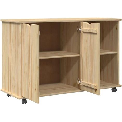 Meuble de Rangement sur Roulettes 100 x 39 x 65,5 cm en Bois de Pin Massif Marron – Armoire de Stockage Mobile avec Portes pour Cuisine, Salon ou Bureau (1/5)