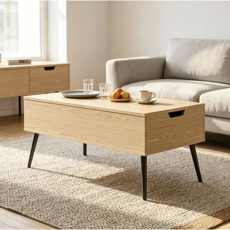 Table basse relevable 100x50 cm bois noir métal HAVRYA (1/5)