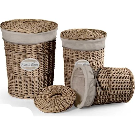 Set aus 3 runden Wäschekörben in drei Größen: 44x55, 36x47, 31x40 cm aus robustem Filz