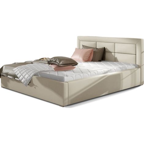 Lit moderne simili cuir capitonné RIZARO - Avec ou sans rangement-Crème-160x200-Version avec sommier (1/5)