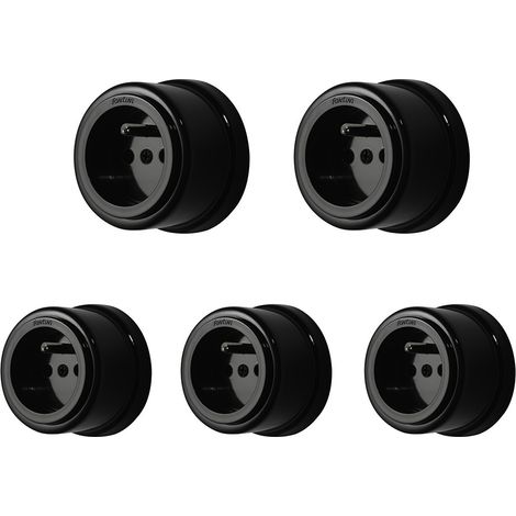 Lot de 5 prises avec terre Garby Colonial – Porcelaine noire – Design rétro élégant – Installation encastrée – Sécurité, durabilité et charme authentique - FONTINI