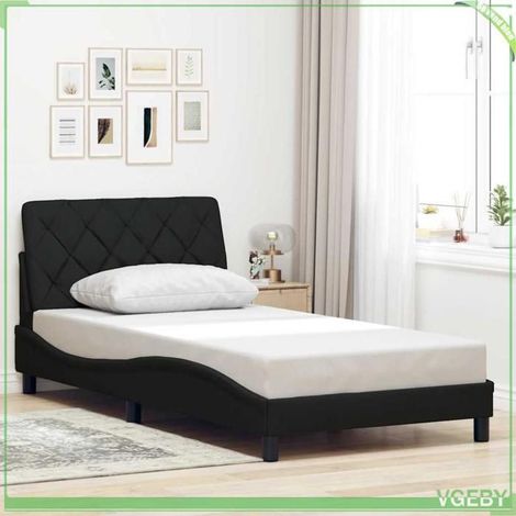 Cadre de lit - 3310582 - 100x200 cm - Tissu noir - Tête de lit coussin zippé (1/5)