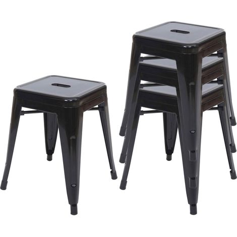 [NUNCA USADO] Juego de 4 taburetes HHG-787, taburete de metal asiento taburete, metal diseño industrial apilable, negro (1/5)