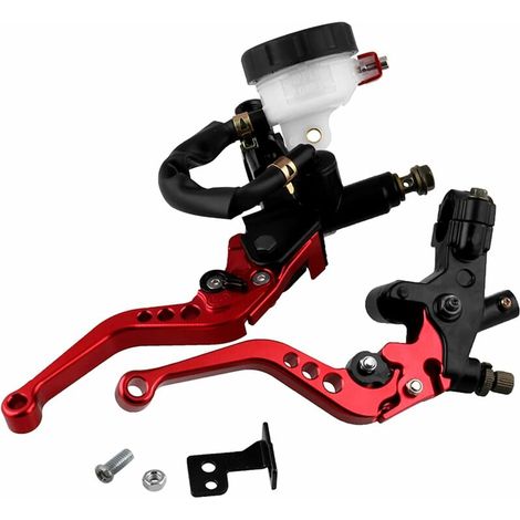 Palanca de embrague universal ajustable FOREHILL de 7/8", juego de palancas de embrague y freno para motocicleta, depósito de líquido de frenos, rojo (1/5)