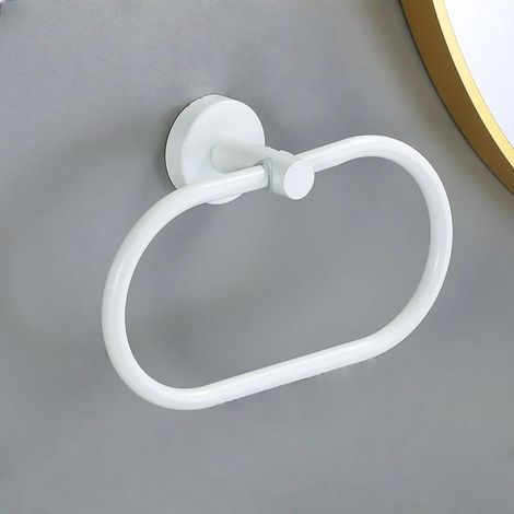 White Gold Bathroom Hardware 304 Stainless Steel Towel Bar Towel Ring Toilet Paper Holder Robe Hook Accessories, White,Towel ring (1/3)