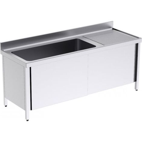 Plonge Inox avec Bâti et Portes 1 Bac à Gauche Gamme 700 - Distform