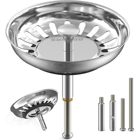 Bonde evier Cuisine 79mm, Filtre Anti-Obstruction en Acier Inoxydable Bouchon évier Universel avec 2 Goujons Excentriques Réglables et 1 Goujon Acier INOX (1/5)