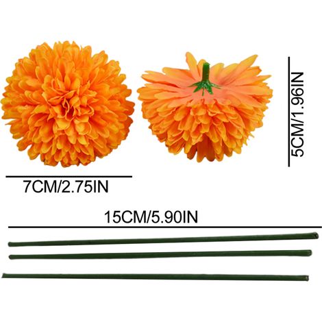 50 fleurs artificielles de souci pour la décoration de Diwali, la confection de couronnes et de guirlandes, et la décoration de fêtes de mariage. (1/5)