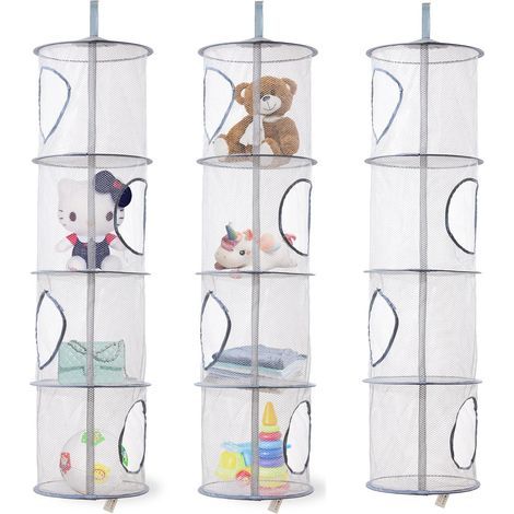 Sac Rangement Filet Enfant - 2 pièces, Sac Rangement Filet Suspendu 4 Niveaux Pliable - Gris (3 pièces), Pour Enfants/Peluches (1/4)
