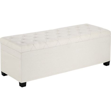 Banc de rangement en lin, coffre de rangement rembourré avec poches latérales, banquette rabattable avec cadre en métal, pouf de bout de lit, pour salon, chambre à coucher, entrée, bureau, beige (1/5)