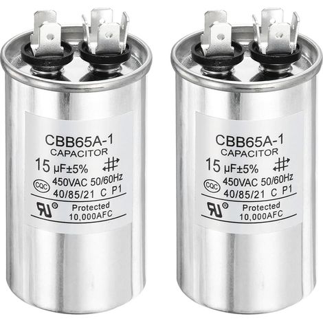2 Pcs CBB65 Condensateur 15uf 450V Condensateur de Démarrage pour Moteur Électrique à Courant Alternatif, Compresseur de Climatisation, Générateur, Condenseur d'Air (1/5)