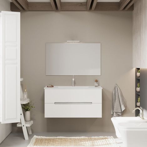 Mobile bagno cassetti bianco opaco e legno grigio 100cm  Magnolia (1/5)