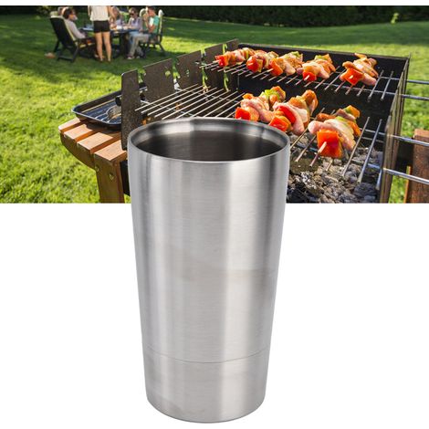Outdoor-Becher aus Edelstahl 304, ideal für Camping, Picknicks, Grillabende, Bier, Wasser beim Wandern, Tee, Milch oder Kaffee. Naturfarben, großes Fassungsvermögen (373 ml). (1/5)