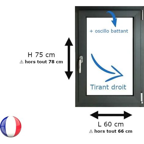 Fenêtre PVC 1 vantail H 75 x L 60 cm OB anthracite pour pose en neuf - tirant droit (1/5)