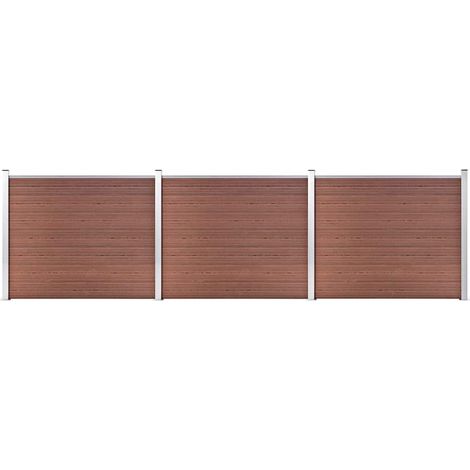 Ensemble de panneau de clôture WPC 526x146 cm Marron (1/5)