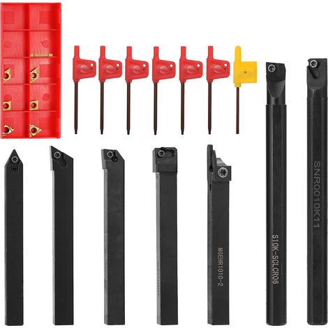 7pcs Porte-outil de tour de 10mm avec barre d'alésage et plaquettes carbure (1/5)