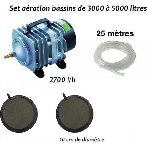Set aérateur bassin de jardin de 3000 à 5000 l. 2 bulleurs disques (1/5)