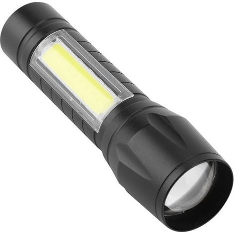 Mini torche LED zoomable – XPE+COB 3 modes – USB rechargeable – camping/randonnée – noir (1/5)