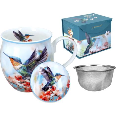 Taza Carmani con tapa y forma de barril - Colibrí (1/3)