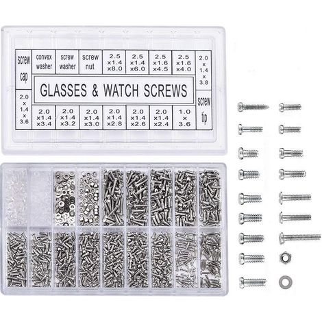 Pack of 1000 stainless steel replacement screws for repairing glasses and watches (1/5)