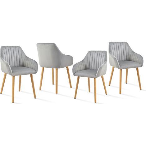 Goeurvant Sedie da pranzo minimaliste con supporto lombare comodo, braccioli ergonomici e gambe in legno robuste - Set di 4 – Grigio chiaro
