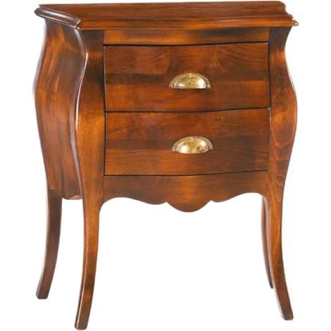 Comodino in Legno Bombato 2 Cassetti Noce