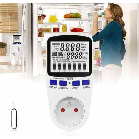 Wattmeter plug-in energy meter set, dual-tariff meter, plug-in electricity meter, electricity consumption meter with 7 modes and LCD display, max. 3680 W (1/5)
