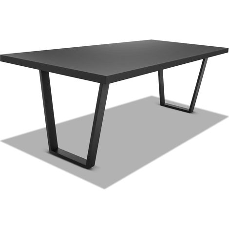 Tavolo da pranzo 220x100cm in legno e metallo con piedi trapezoidali e ripiano in colore legno nero