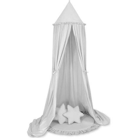 Ensemble : ciel de lit suspendu pour chambre d'enfant, tapis à volants, coussins - gris (1/5)