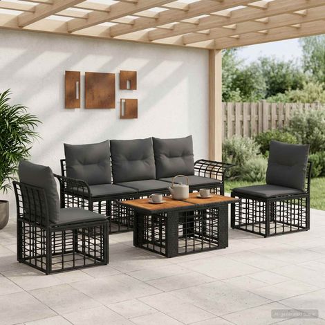 vidaXL Set Divano da Giardino 6 pz Nero e Grigio scuro polyrattan (1/5)