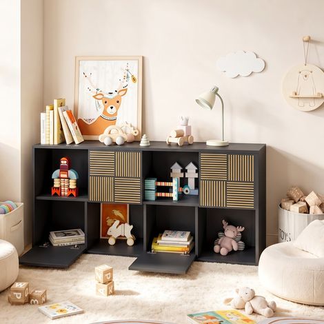 Bibliothèque - Étagère modulaire 125×30×60 cm – style nordique - 8 compartiments avec 4 portes - style moderne - noir (1/5)