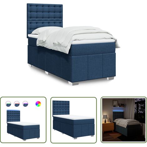 vidaXL Sommier à lattes de lit avec matelas Bleu 100x200 cm Tissu (1/5)