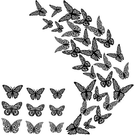 Lot de 36 stickers muraux papillons en relief, amovibles et repositionnables, parfaits pour une fête.-Black (1/5)