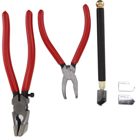 Kit de coupe-verre avec pince brise-verre, pince à mâchoires courbes, stylet coupe-verre, 2 lames, huileur et tournevis (1/5)
