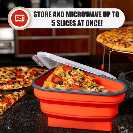 Faltbare, wiederverwendbare dreieckige Silikon-Pizzaschachtel zum Mitnehmen, rote Ausführung, 1 Stück. (1/4)