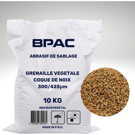 Bpac – Abrasif grenaille végétale 300 à 425 microns – Sac de 10 kg – Sablage doux pour surfaces délicates – Écologique et biodégradable