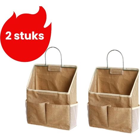 Lot de 2 sacs de rangement muraux en tissu pour organisation de la maison couleur jaune (1/5)