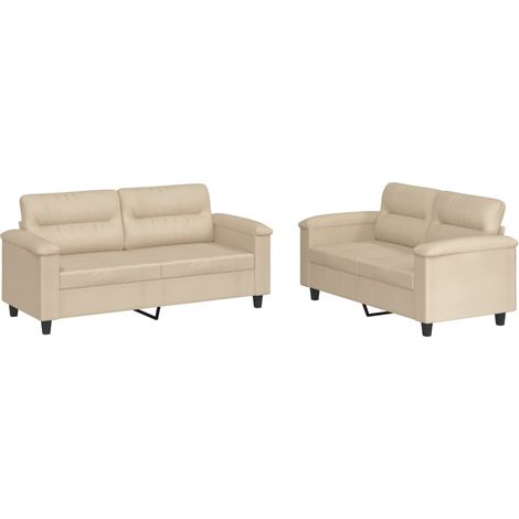 Maison Exclusive - Ensemble de canapés 2 pcs avec coussins crème tissu microfibre